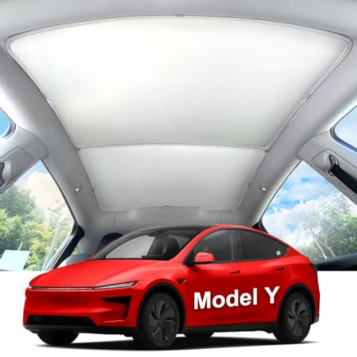 Image of 2025 Tesla New Model Y Juniper Double-Layer Glass Sunshade Roof Red-Film Crystal Coatings,Easy Install with Clips, Foldable & Storage Bag UV Blocking Tesla Accessories Gray