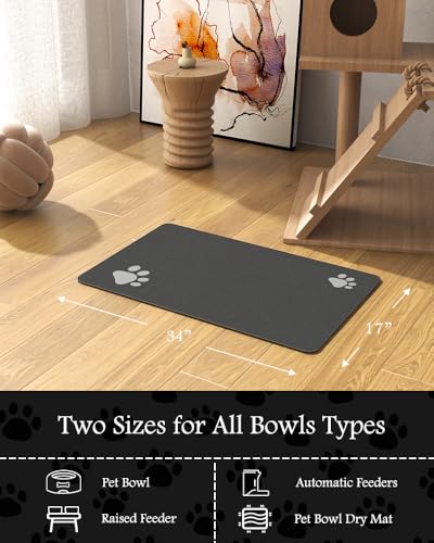 Image of Pet Feeding Mat-Absorbent Dog Mat for Food and Water Bowl-No Stains Quick Dry Water Dispenser Mat-Dog Accessories Pet Supplies-Bowl for Messy Drinkers（Darkgrey,17 inchx34 inch