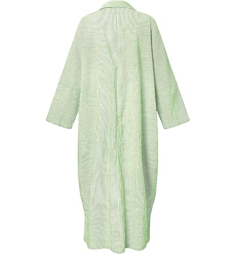 Image of ebossy Women's Oversized Boho Striped Shirt Dress Button Up Long Sleeve Flowy A Line Caftan Dress with Pockets