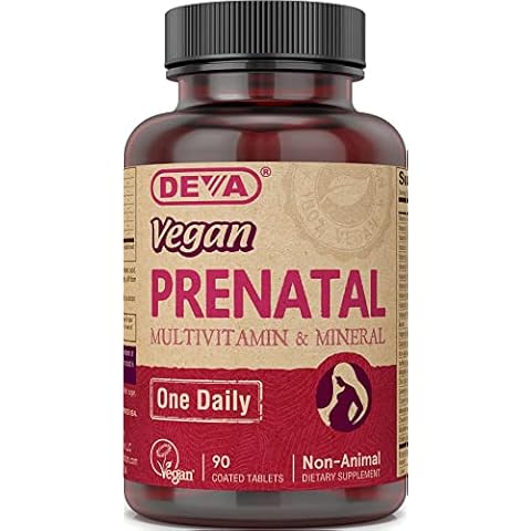 DEVA Vegan Prenatal Multivitamin and Mineral Supplement - Once-Per-Day Formula - Vitamins A, C, D, E, K, B Complex, with Folate & Chelated Iron - 90 Coated Tablets, 1-Pack Cover