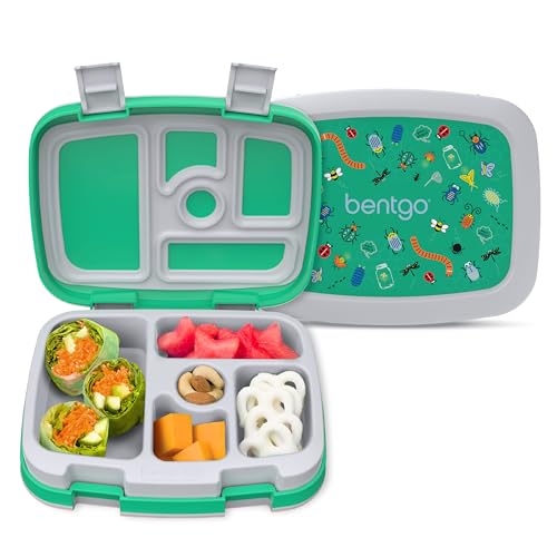 Bentgo Kids Prints Leak-Proof, 5-Compartment Bento-Style Kids Lunch Box - Ideal Portion Sizes for Ages 3-7, Durable, Drop-Proof, Dishwasher Safe, & PFAS & BPA-Free Materials (Bug Buddies)
