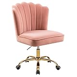 Chaise de Bureau pivotante en Velours, Chaise de Coiffeuse, Jolie Chaise de Fantaisie, Chaise de Bureau dorée pour Les Filles, réglable en Hauteur Rose