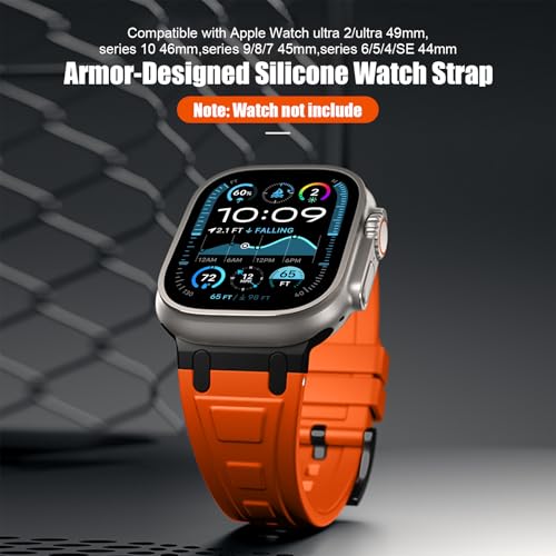 Image of Compatible with Apple Watch Series 11 10 Strap 46mm,Ultra 3 /2 /1 49mm Silicone Straps Compatible with iWatch Series 9 /8 /7 /6 /5 /4 /SE 3 45mm 44mm with Stainless Adapter (NO WATCH)