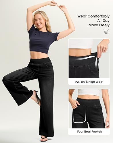 Rammus Wide Leg Jeans Woman High Waisted Pull On Jean for Women Stretchy Tummy Control Baggy Straight Denim Pants3