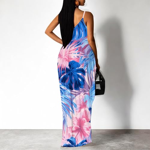Image of SUZONANA Women's Plus Size Summer Dresses Spaghetti Print Maxi Dresses Long Loose Sundresses