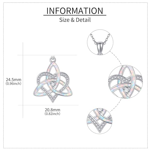 YAFEINI Celtic Knot Heart Necklace 925 Sterling Silver Opal Triquetra Necklace Irish Celtic Jewelry Birthday Present for Women4