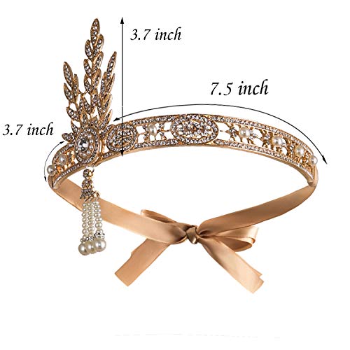 Metme Flapper Headband Bling Rhinestone Pearl Wedding Headpiece 1920s Gatsby Themes Party Accessoires with Gift Box - Thumbnail 4