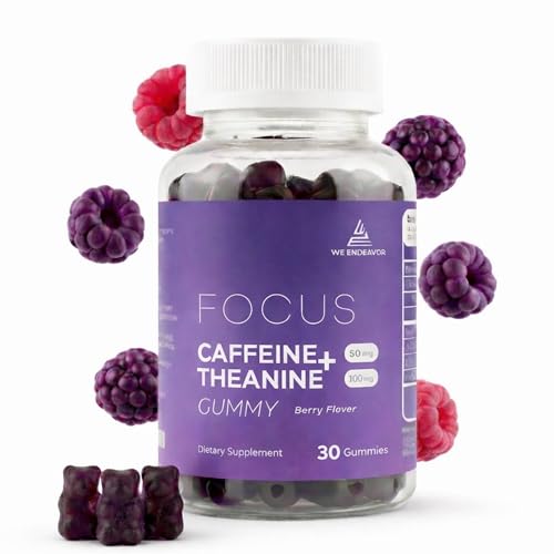 Caffeine and L-Theanine Gummies Berry Flavor Smooth Energy and Calm Focus with 50mg Caffeine and 100mg L-Theanine per Gummy; Clean Crash-Free Energy Gummies for Work Study & Daily Productivity