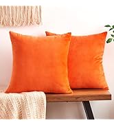 GriNeed Fall Orange Throw Pillow Covers Decorative Velvet Set of 2 18x18 Inch Pillow Covers, Soft...