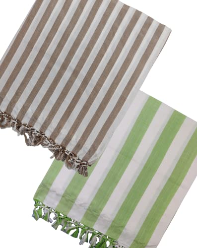 Image of Arvore Bunkaar The Handloom Story 100% Organic Desi Cotton Soft Bhagalpuri Chadar /Summer Blanket /Khes /Top Sheet /AC Blanket (Striped, Green & Brown, 2, Bhagalpuri Chadar)