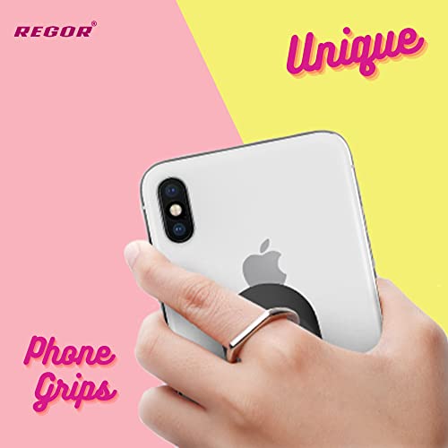 Image of Regor Finger Grip & Mobile Holder | Cell Phone Grip for Hand & Back | Selfie & Works as iPhone & Android Phone Stand for Desk - Oval Black
