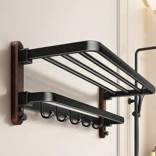 ITHKFU Porte Serviette Salle De Bain Porte Serviettes Mural sans Perçage Salle de Bain Noir Étagère Murale Salle de Bain avec 5 Crochets