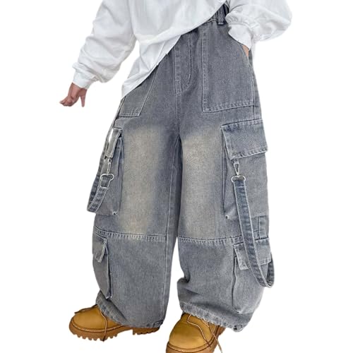 Pantalones vaqueros niño anchos estilo cargo con cincha