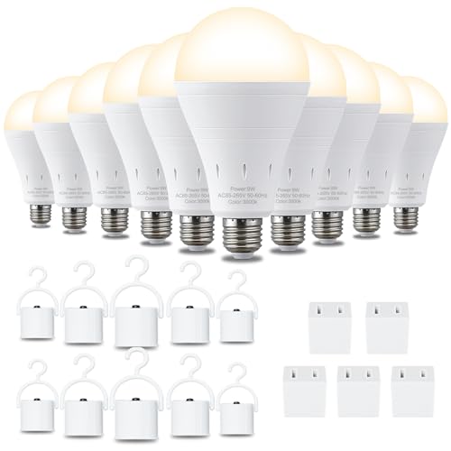 DEBAOBULB 10 Pack Rechargeable Emergency Light Bulbs Battery Powered LED Light Bulb 3000K Warm E26 120 Volt 9W 60W Equivalent with 1200mAh for Home Power Outage Camping Hurricane