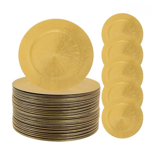100 Pack Platos Dorados Recargables Redondos 13 Pulgadas