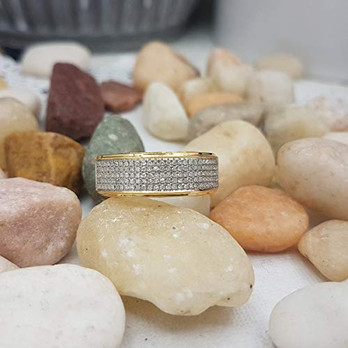Dazzlingrock Collection Round White Diamond 5 Row With Rectangular Grooves Micro-Pave Anniversary Ring (0.40 Ctw, Color I-J, Clarity I2-I3) In 10K Yellow Gold Size 10 #TOP7