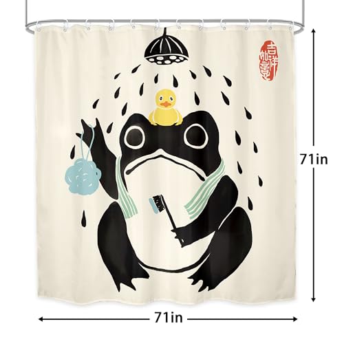 Lghtyro Funny Frog Shower Curtain Bathroom Set 71Wx71H Inches Asian Traditional Japanese Art Cute Animal Bath Style Rubber Duck Bath Accessories Retro Black Beige Art Home Decor Fabric 12 Pack Hooks thumb #4