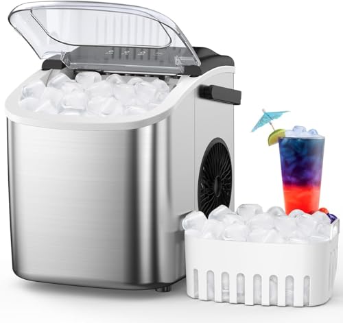 Electactic 9 Cubes Ready in 6-8 Mins Countertop Ice Maker, 26.5Lbs per Day Stainless Steel Portable...