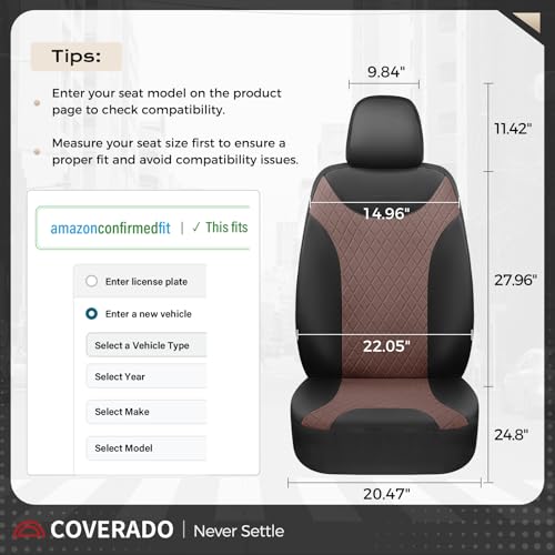 Image of Coverado Front Car Seat Covers, Leather Seat Covers for Cars, Automotive Seat Protectors with Splicing Design,Waterproof Auto Seat Cushions Driver Seat Covers Universal for Most Cars, Black & Coffee