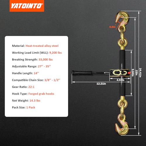 Image of YATOINTO Electric Torque Drive Load Binder | Fits 3 /8''-1 /2'' Chain | 9,200 lbs Safe Working Load | Heavy-Duty Ratchet Binder Compatible with Portable Drill for Fast Cargo Tie-Down & Load Securement