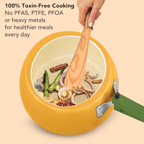 Image of Hawkins Cerenity 3L Pressure Cooker | Ceramic Coated | Contura Shape | Induction & Gas Compatible | Rice, Dal & Curries | ISI Certified | 5 Year Guarantee | Mustard Yellow (ICY30)