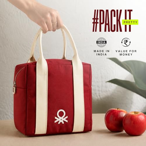 Image of United Colors of Benetton Lunch Bag Insulated Tiffin with Bottle Holder | Insulated design keeps food fresh, bottle holder, multiple pockets for storage, durable handles for easy carry