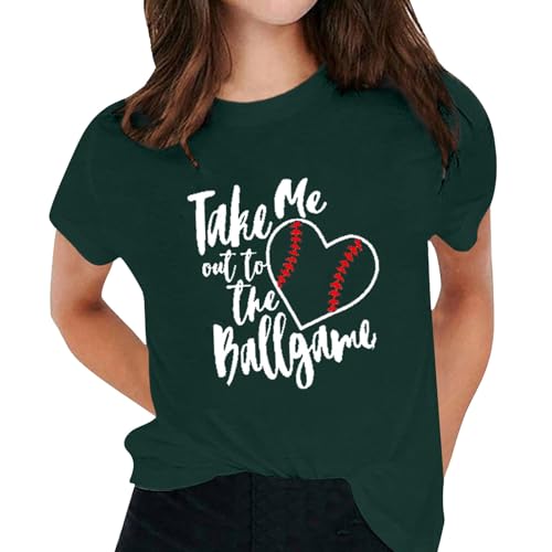 Clacce Camiseta básica de manga corta con cuello redondo y estampado de béisbol para mujer, verde, L