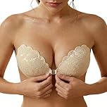 Zidoley Sticky Bra, Adhesive Bra with Transparent Back Straps, Backless Strapless Bras for Women, Reusable Stick On Bra Push Up, Invisible Bras for Wedding, Party, Dinner (E)