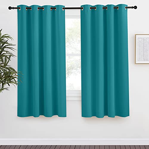 NICETOWN Peacock Blue Blackout Curtain 57 inch Length, W55 x L57 Inch, 8 Grommets Top, 1 Piece, Thermal Insulated Modern Window Treatment Soundproof Drape Panel for Bedroom/Living Room
