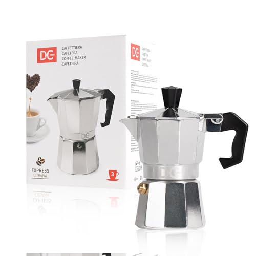 Dc Casa Caffettiera Moka 3 Tazze – Caffettiera Tradizionale in Alluminio con Manico in Polipropilene – Moka Espresso Classica per Uso Quotidiano