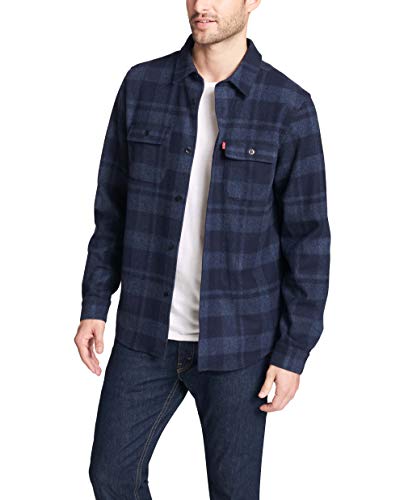 Levi's Men's Washed Cotton Shirt Jacket, Navy Plaid, Medium #TOP9