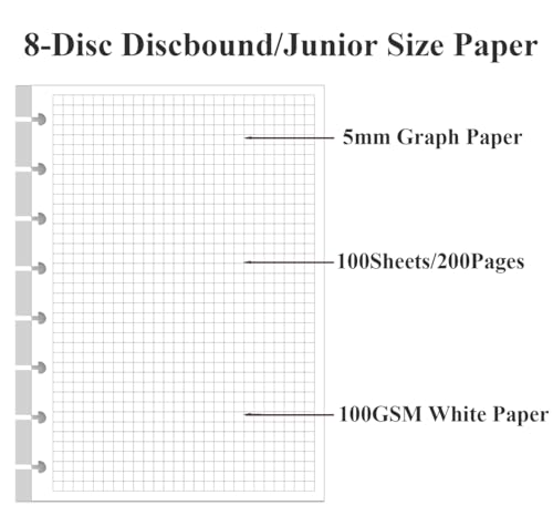 Refil de papel quadriculado A5 TUL, papel quadriculado de 8 discos, papel quadriculado de folhas sol