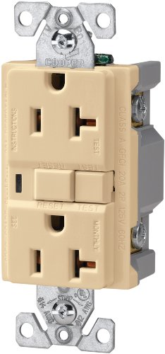 EATON Wiring VGF20V 20-Amp 2-Pole 3-Wire 125-Volt Duplex Ground Fault Circuit Interrupter, Ivory