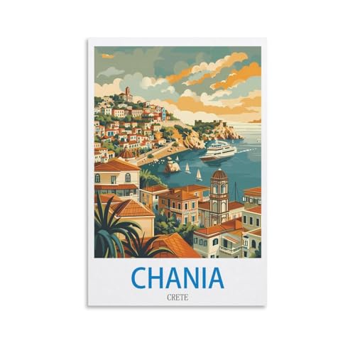 Impression sur toile HeyBox Cania Crète au format 50x75 cm avec rendu rétro vintage