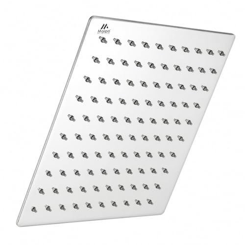 Image of Maipo Ultra Slim 8 Inch Square Rain Shower Head, Stainless Steel (SS) High Pressure Overhead Bathroom Shower Head, Chrome Finish, Anti-Clog Silicone Nozzles, Easy Installation