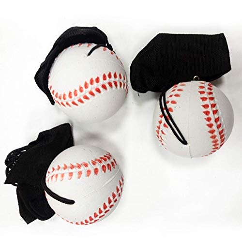 Kicko Returning Baseball on Elastic Cord for Playing Alone, Fun Activity, Party Favor, Prize - 2.25 Inch, 3 Pack