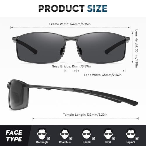 Men's Polarized Rectangular Sunglasses Ultra Lightweight Metal Frame Fishing Driving Glasses Classic Shades for Men3