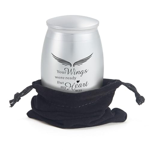 Image of Small Silver Metal Cremation Urn for Human or Pet Ashes | 2.7Inch Mini Urns for Human Ashes Adult Male /Female with Angel Wings