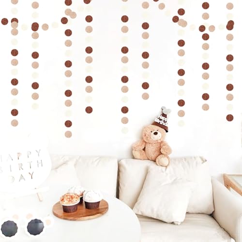 Image of Boho Brown Champagne-Gold Party-Decorations Streamers-Garland - 52ft Fall Rustic Birthday Hanging Paper Banner,Autumn Baby Bridal Showe Neutral Wedding Bachelorette Decor Hugfond