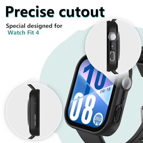 5 Pack Protective C ase Compatible with Huawei Watch Fit 4, Hard PC Ca se with Screen Protector, HD Case Cover Matte with Tempered Glass - Transparent, Black, Pink, Silver, Ink Blue