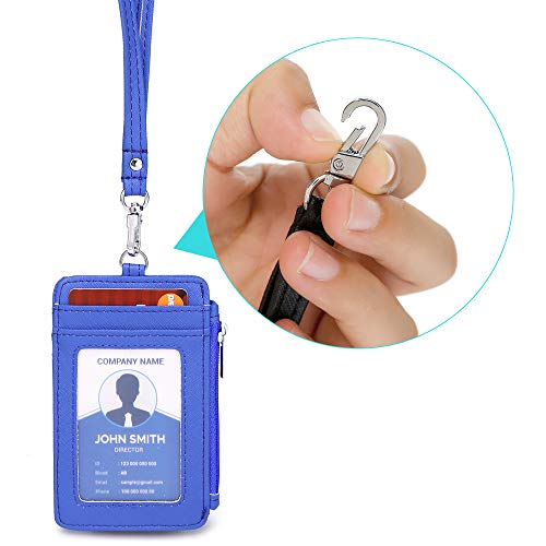 Leamekor Id Badge Holder With Neck Lanyard Pu Leather Id Badge Wallet Case With 1 Id Window, 4 Card Slots, 1 Side Zipper Pocket #TOP4