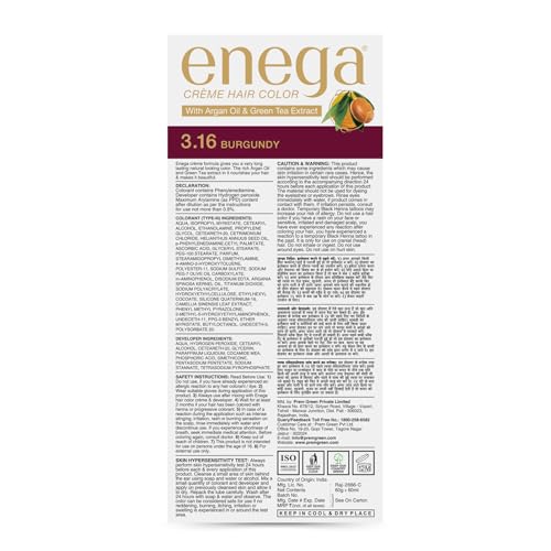 Image of Enega No Ammonia Grey Coverage Long Lasting Creme Hair Color with Argan Oil & Green Tea Extract - Pack of 1(150 ML) (Burgundy)