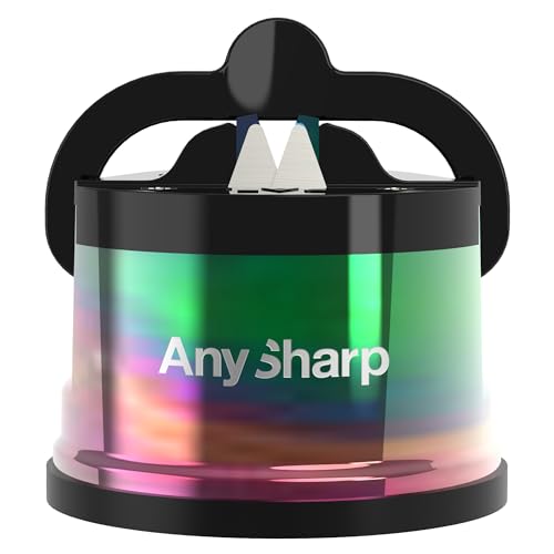 AnySharp Pro Metall Messerschärfer, Freihändige Sicherheit, PowerGrip Saugnapf, Schärft alle Küchenmesser, Ideal für gehärteten Stahl & Wellenschliff, Weltbeste Qualität, Ölteppich-Metall