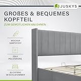 Juskys Polsterbett Savona 120x200 cm, Bett mit Stauraum, Lattenrost, Samt-Bezug, Bettgestell aus Holz, bis 250 kg, großes Kopfteil, Hellgrau