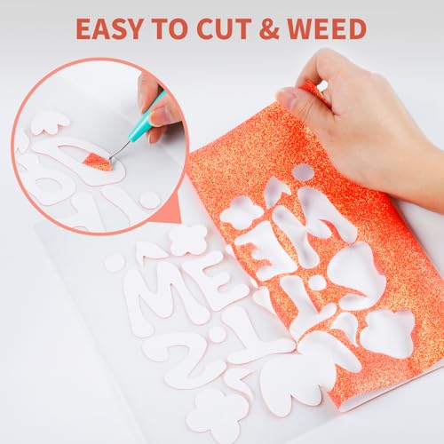 Image of HTVRONT Glitter HTV Heat Transfer Vinyl - 10 inch x 8ft Neon Orange Glitter HTV Vinyl for Shirts, Glitter Iron on Vinyl for All Cutting Machine - Easy to Cut & Weed (Neon Orange Glitter)