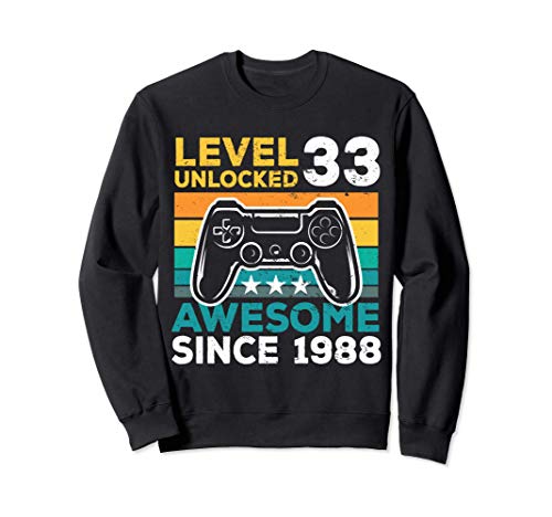 Regalo del 33 cumpleaños Level 33 Unlocked Awesome 1988 Sudadera