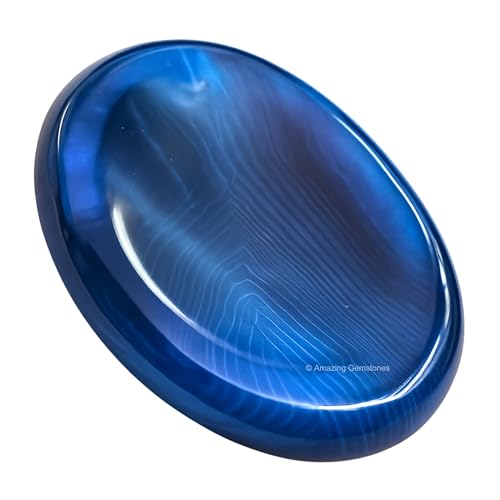 Image of Amazing Gemstone Alma Blue Agate Worry Stone, Healing Crystals - Piedra Crystal Fidget for Gift, Meditation, Calming, Relaxation, Stress Relief