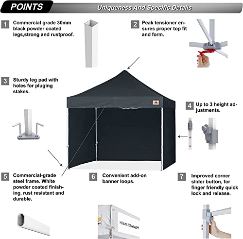 ABCCANOPY 3x3M Pop Up Gazebo Canopy Commercial Tents Market stall with 4 Removable Sidewalls and Roller Bag Bonus 4 Weight Bags (Black) 3 ABCCANOPY 3x3M Pop Up Gazebo Canopy Commercial Tents Market stall with 4 Removable Sidewalls and Roller Bag Bonus 4 Weight Bags (Black) - Image 3