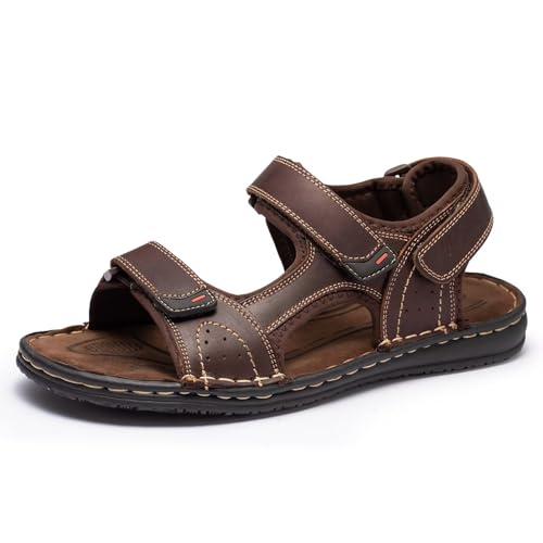 Image of Men's Leather Sandals, Comfortable Open-Toe Outdoor Beach Shoes