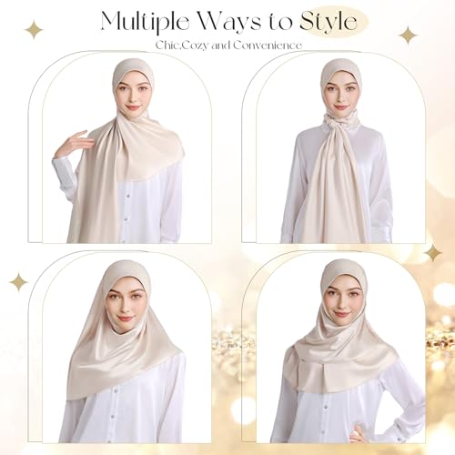 Instant Hijab Scarf for Women - Satin Silky Wrap with Stretch Hood, Colored Rhinestone Scarf4